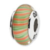 Reflection Beads Sterling Silver Green/Orange Swirl Hand-blown Glass Bead