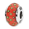 Reflection Beads Sterling Silver Orange/Green Spots Hand-blown Glass Bead