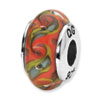 Reflection Beads Sterling Silver Red/Teal Swirl Hand-blown Glass Bead