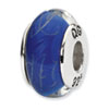 Reflection Beads Sterling Silver Blue/White Scribble Hand-blown Glass Bead