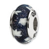 Reflection Beads Sterling Silver Blue/White Stars Hand-blown Glass Bead