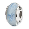 Reflection Beads Sterling Silver White/Blue Scribble Hand-blown Glass Bead