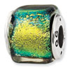 Reflection Beads Sterling Silver Yellow Dichroic Glass Square Bead