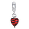Reflection Beads Sterling Silver Red w/Stripes Hrt Ital. Murano Dangle Bead
