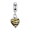 Reflection Beads Sterling Silver Heart Gold/Black Stripes Italian Murano Dangle
