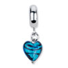 Reflection Beads Sterling Silver Blue Heart Stripes Ital Murano Dangle Bead