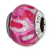 Reflection Beads Sterling Silver Hot Pink w/Glitter Italian Murano Glass Bead