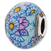 Reflection Beads Sterling Silver Italian Murano Blue Floral Decorative Overlay Glass Bead