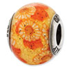 Reflection Beads Sterling Silver Italian Murano Orange Floral Decorative Overlay Glass Bead