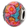 Reflection Beads Sterling Silver Italian Murano Multicolor Floral Decorative Overlay Glass Bead