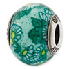 Reflection Beads Sterling Silver Italian Murano Teal Floral Decorative Overlay Glass Bead