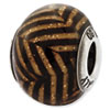 Reflection Beads Sterling Silver Italian Murano Brown Stripes w/Glitter Glass Bead
