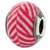 Reflection Beads Sterling Silver Italian Murano Pink Stripes w/Glitter Glass Bead