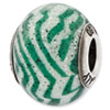 Reflection Beads Sterling Silver Italian Murano Green & White Stripes Glass Bead