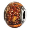 Reflection Beads Sterling Silver Italian Murano Light Brown w/Gold Glitter Glass Bead