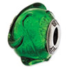 Reflection Beads Sterling Silver Italian Murano Green w/Textured Lines Glass Bead