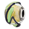 Reflection Beads Sterling Silver Italian Murano Yellow w/Blue & Green Textured Lines Glass Bead