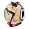 Reflection Beads Sterling Silver Italian Murano Yellow w/Dark Blue Textured Lines Glass Bead