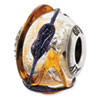 Reflection Beads Sterling Silver Italian Murano Silver w/Blue & Brown Textured Lines Glass Bead