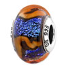 Reflection Beads Sterling Silver Blue with Orange Swirls Glass Bead