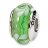 Reflection Beads Sterling Silver Green/White Hand-blown Glass Bead