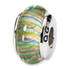 Reflection Beads Sterling Silver GreenPastel Striped Hand-blown Glass Bead
