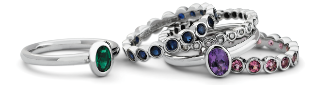 silver stackable birthstone rings