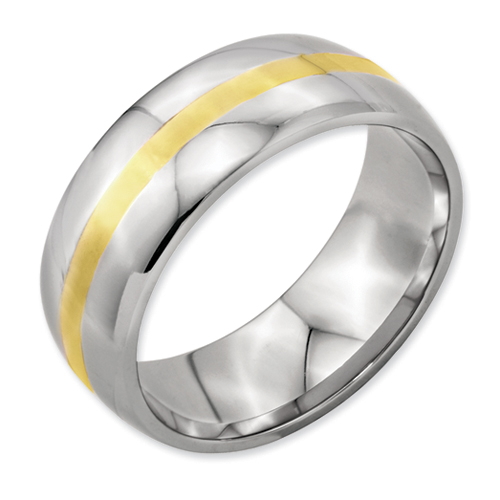 Chisel Stainless Steel and 14k Gold Inlay 8mm Polished Band Chisel Jewelry Contemporary
