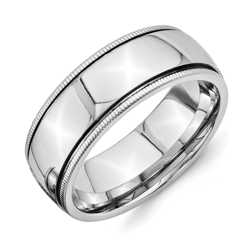 Chisel Stainless Steel Grooved and Beaded 8mm Polished Band Chisel