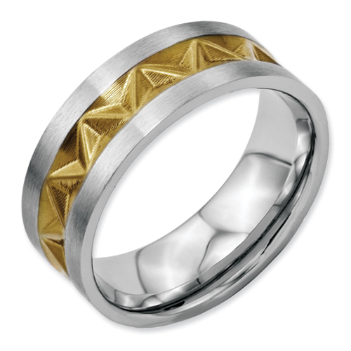 Chisel Stainless Steel Grooved Goldplated Mens 8mm Brushed Band