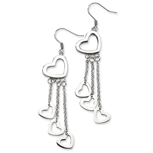 Chisel Stainless Steel Polished Hearts Dangle Earrings Chisel Jewelry