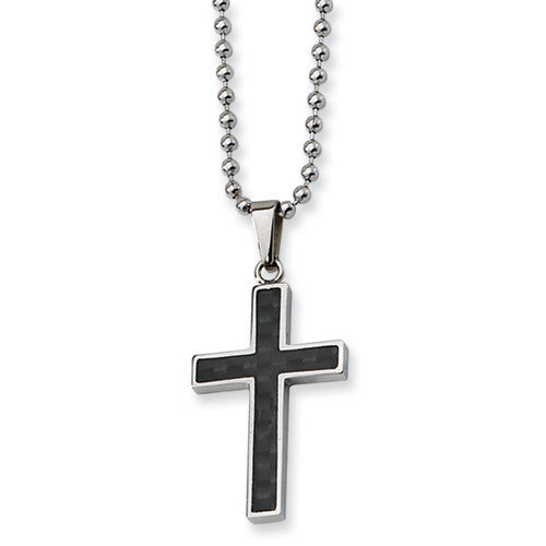 Chisel Stainless Steel Carbon Fiber Cross Necklace Chisel Jewelry