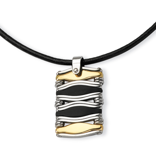 Chisel Stainless Steel Wavy Bar Gold Color and Rubber Rectangle Pendant Necklace Chisel