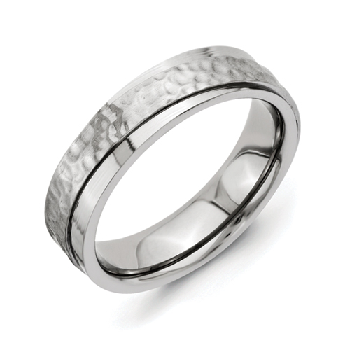Chisel Titanium 6mm Hammered and Polished Band Chisel Jewelry