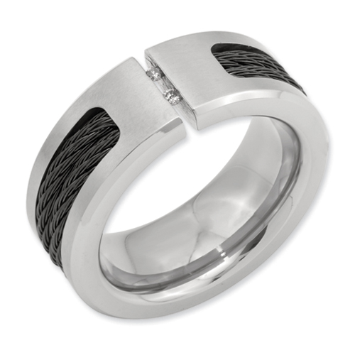 Chisel Titanium Black Cable and Diamonds 10mm Brushed Band Chisel