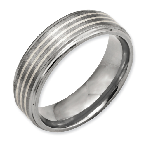 Chisel Titanium Sterling Silver Inlay 7mm Brushed and Polished Band