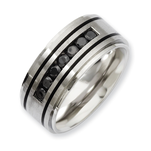 Chisel Stainless Steel Black-plated Black Diamond Ring