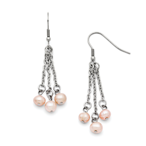 Chisel Stainless Steel Freshwater Cultured Pearl Shepherd Hook Earrings