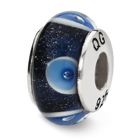 Reflection Beads Sterling Silver Blue/White Circles Hand-blown Glass Bead