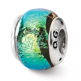 Reflection Beads Sterling Silver Green Dichroic Glass Bead
