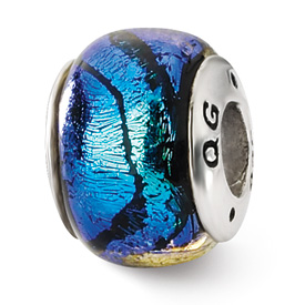 Reflection Beads Sterling Silver Blue Dichroic Glass Bead