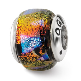 Reflection Beads Sterling Silver Orange Dichroic Glass Bead