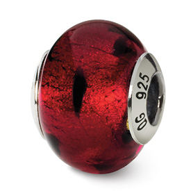 Reflection Beads Sterling Silver Red/Black Italian Murano Bead
