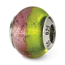 Reflection Beads Sterling Silver Pink/Green Italian Murano Bead