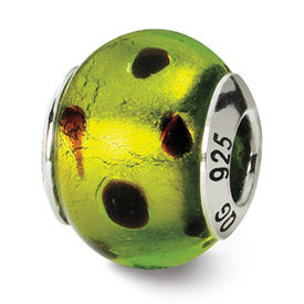 Reflection Beads Sterling Silver Green/Black Italian Murano Bead
