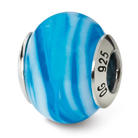 Reflection Beads Sterling Silver Blue/White Italian Murano Bead