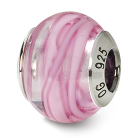 Reflection Beads Sterling Silver Pink/White Italian Murano Bead
