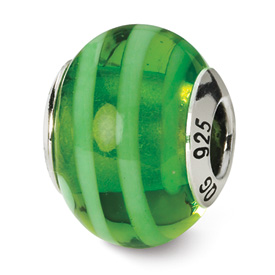 Reflection Beads Sterling Silver Green Italian Murano Bead