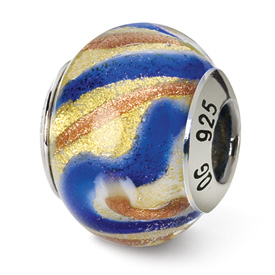Reflection Beads Sterling Silver Yellow/Gold/Blue Italian Murano Bead