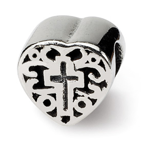 Reflection Beads Sterling Silver Kids Heart w/Cross and Scroll Bead